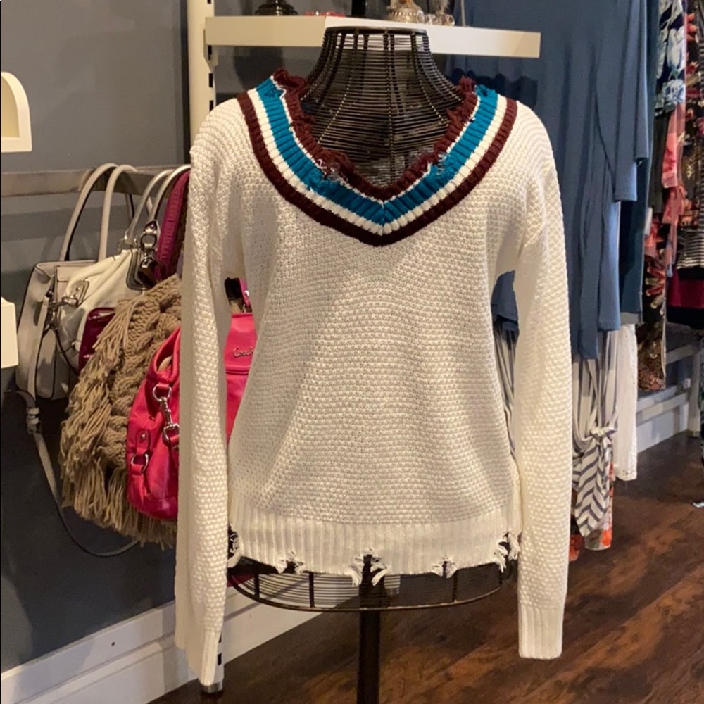 Distressed v-neck sweater